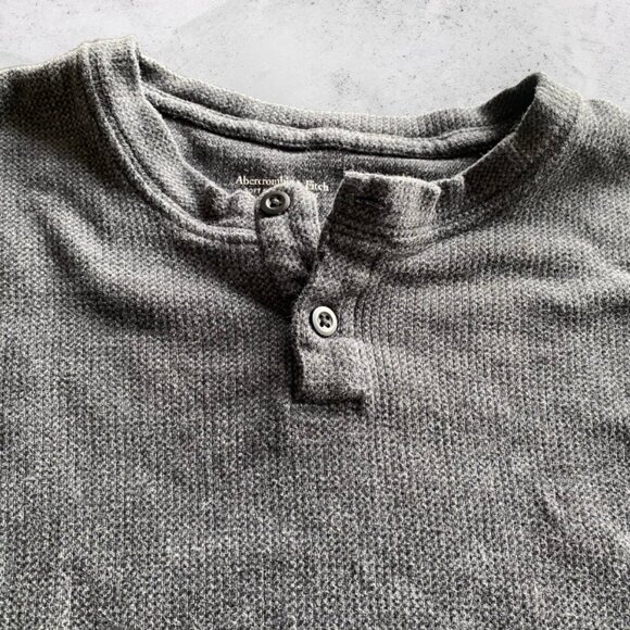 Abercrombie & Fitch Shirt Mens Large Relaxed Soft Thermal Gray Henley Waffle - Picture 2 of 7